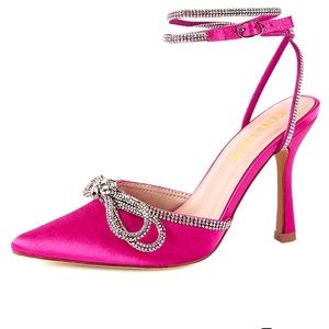 NIB Women's Rhinestone Ankle Strap Heeled Sandals Pointy Toe Stilettos EUR 37